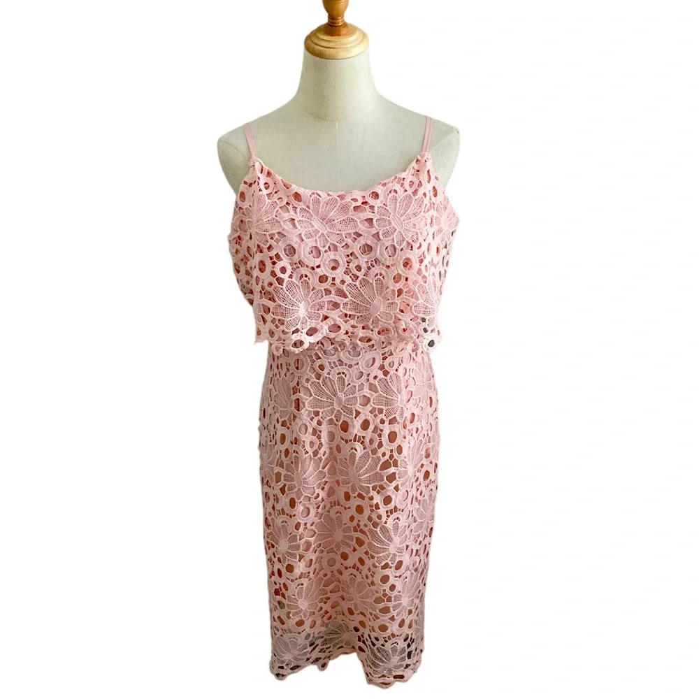 Nanette Lepore Bella Donna Strappy Lace Sheath Dress Peach Pink Size 10